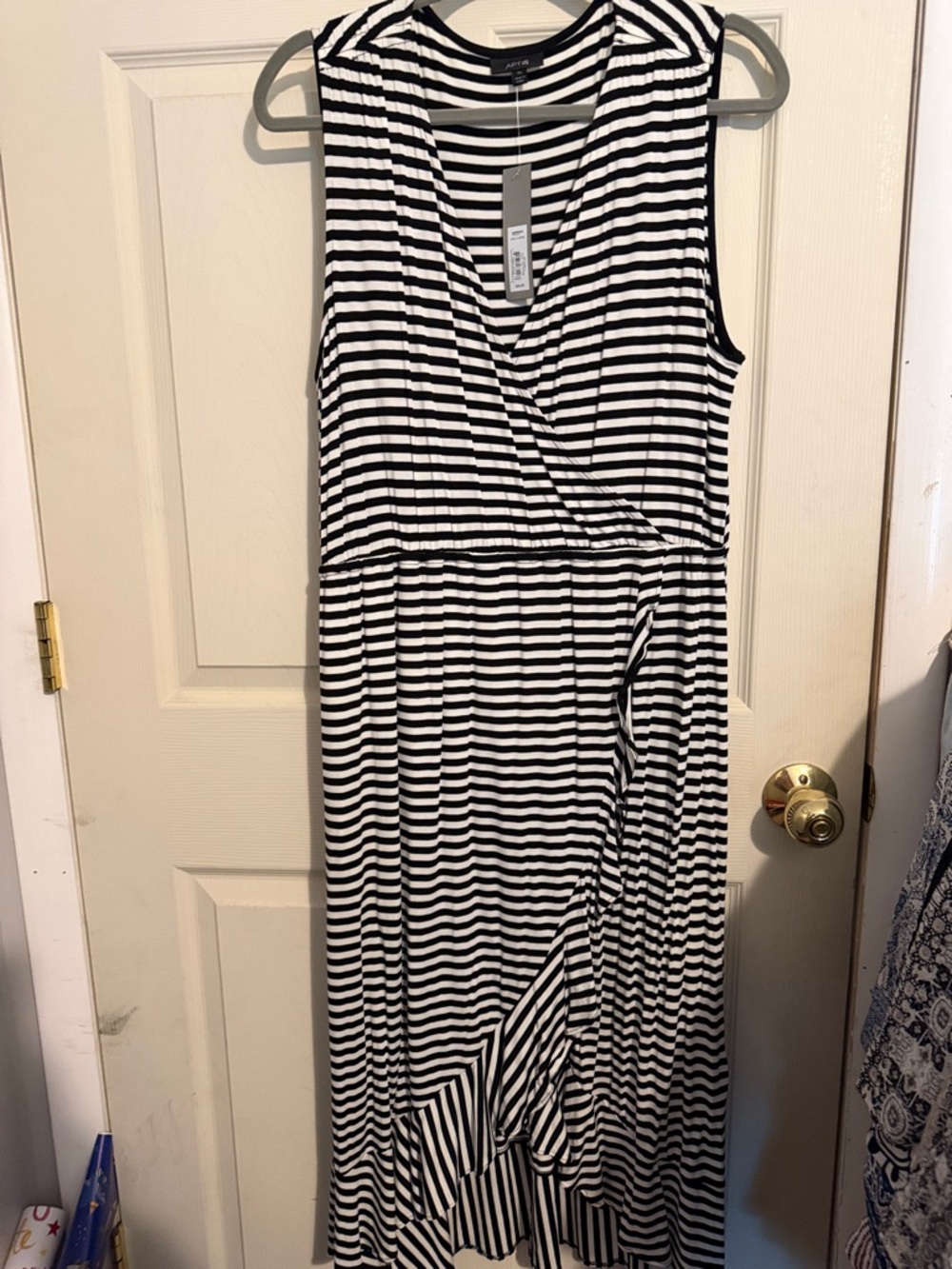 Apt. 9 Black and White Striped Sleeveless Maxi Wrap Dress